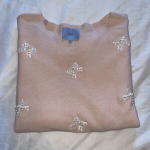 TJ Maxx Pink Pearl Bow Pullover Sweater Size Medium